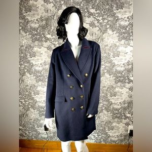 Navy Double-Breasted Wool-Blend Coat